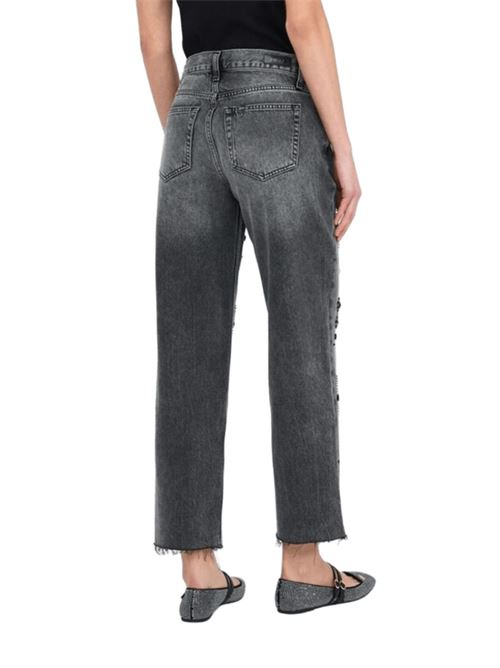Jeans da donna dritto con strass applicati, colore nero used LIU JO | UF5115-D485487455